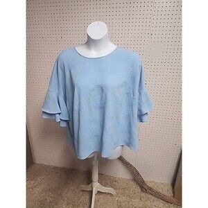 Liz Claiborne Embossed Floral Pullover Blouse Light Blue Womens SZ 3X